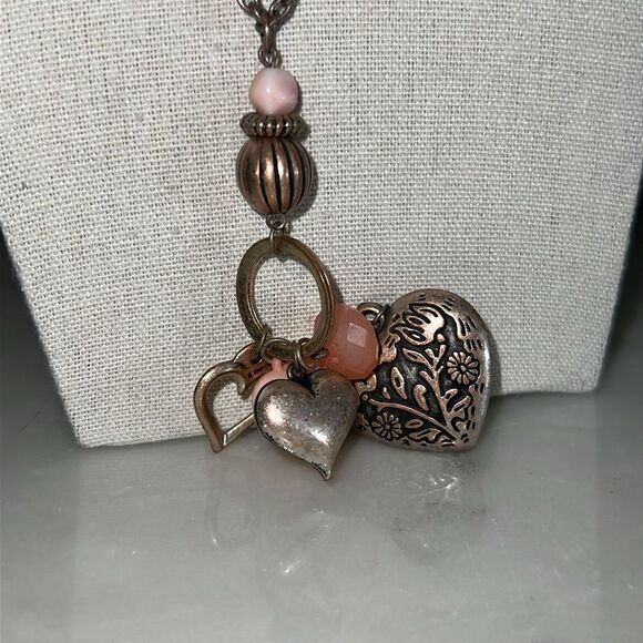 VCLM necklace set earrings hearts pink peach bronze color 15” New - Picture 2 of 4